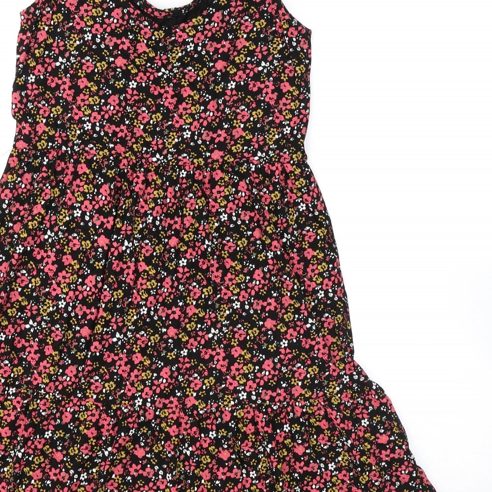NEXT Womens Black Floral Viscose Skater Dress Size 6 Scoop Neck Pullover