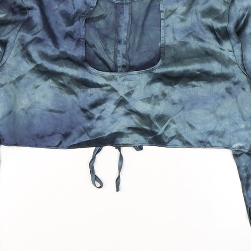 Topshop Womens Blue Polyester Cropped Blouse Size 12 Mock Neck - Ruched Detail