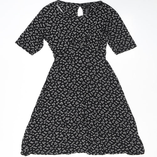 NEXT Womens Black Geometric Viscose Mini Size 8 Round Neck Pullover