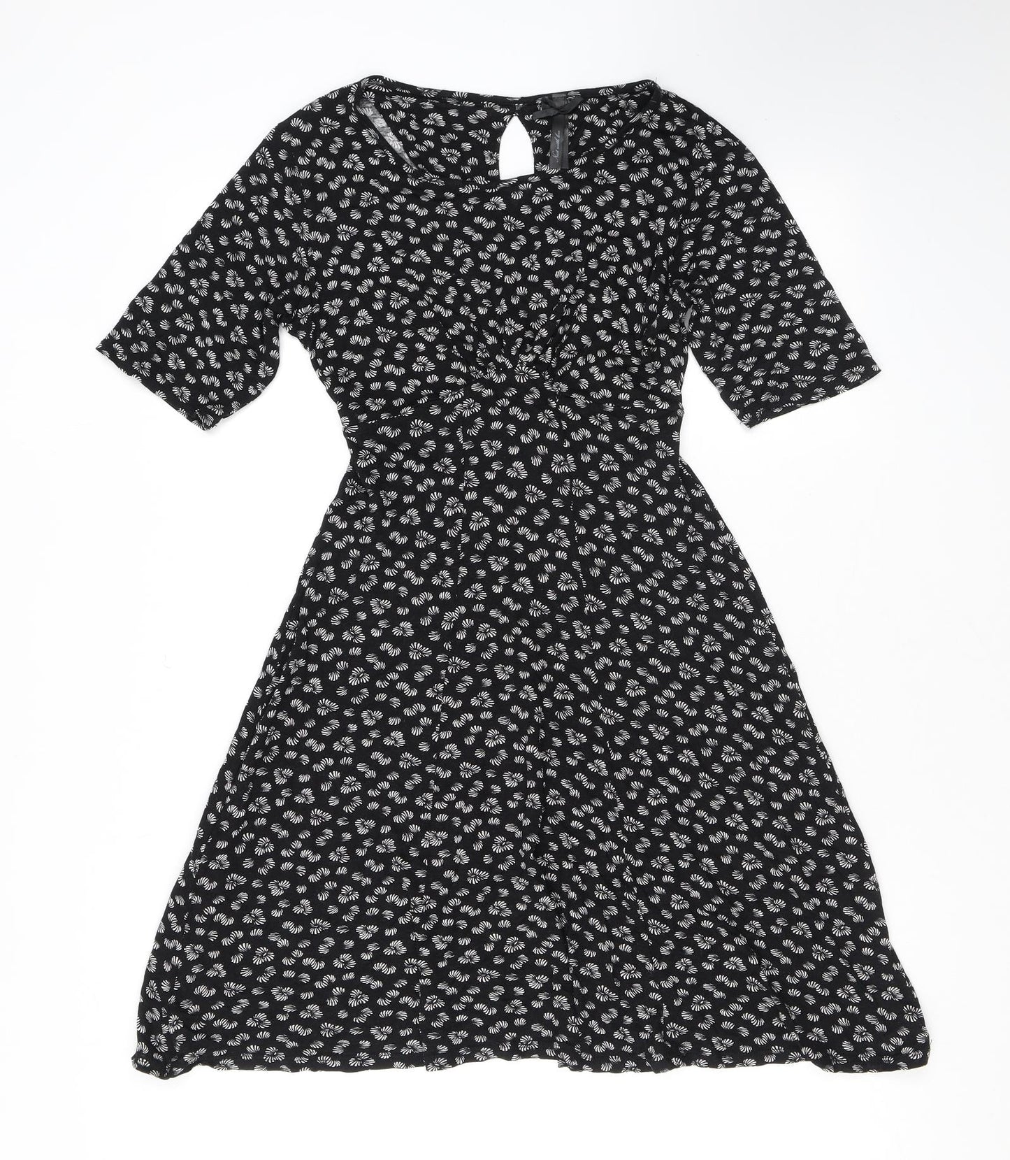 NEXT Womens Black Geometric Viscose Mini Size 8 Round Neck Pullover