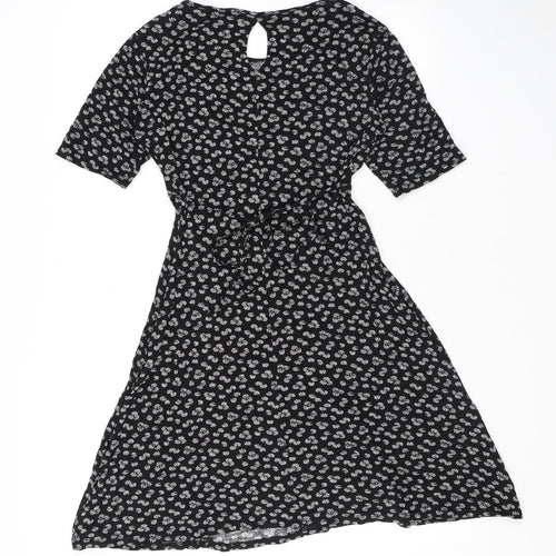 NEXT Womens Black Geometric Viscose Mini Size 8 Round Neck Pullover