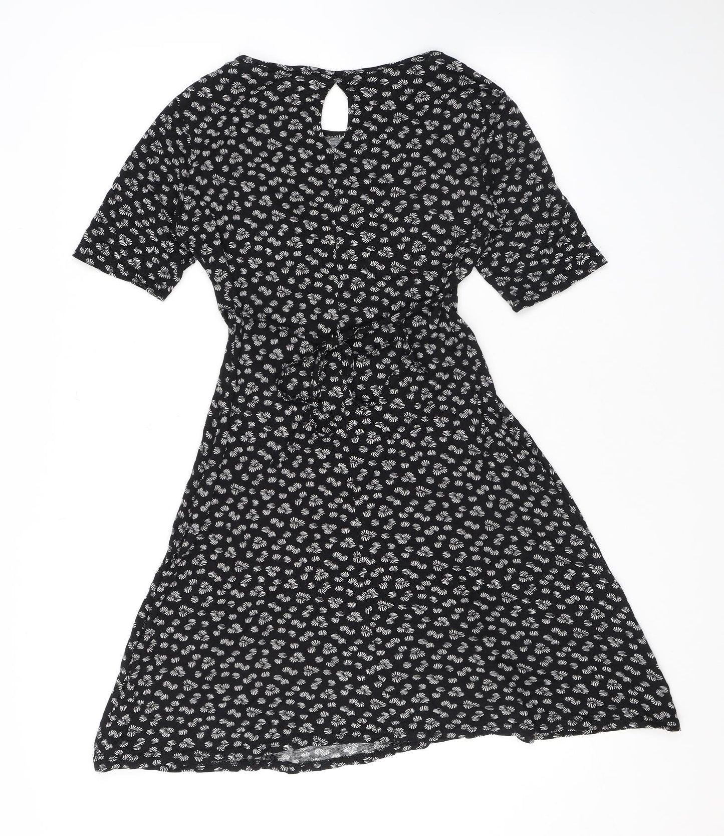 NEXT Womens Black Geometric Viscose Mini Size 8 Round Neck Pullover