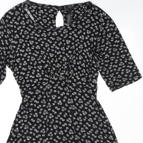 NEXT Womens Black Geometric Viscose Mini Size 8 Round Neck Pullover