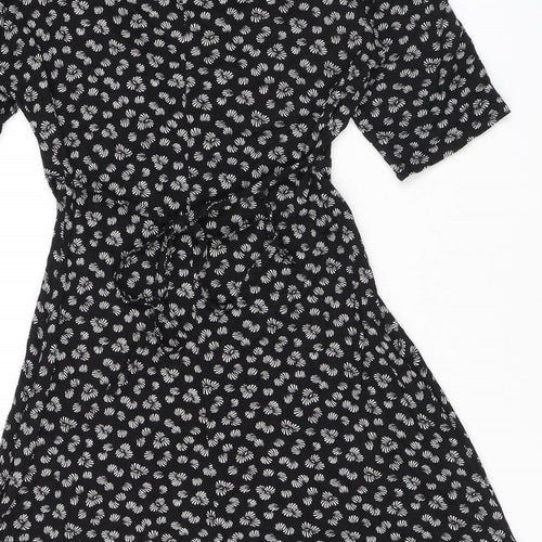 NEXT Womens Black Geometric Viscose Mini Size 8 Round Neck Pullover