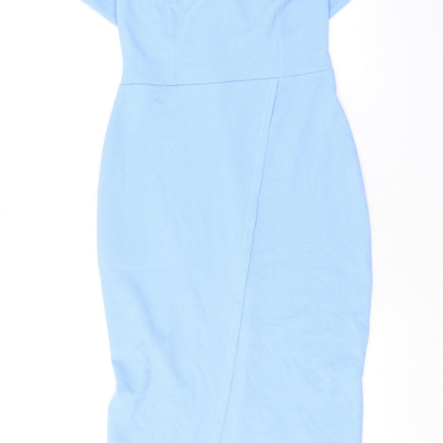 Boohoo Womens Blue Polyester Bodycon Size 12 Off the Shoulder Pullover