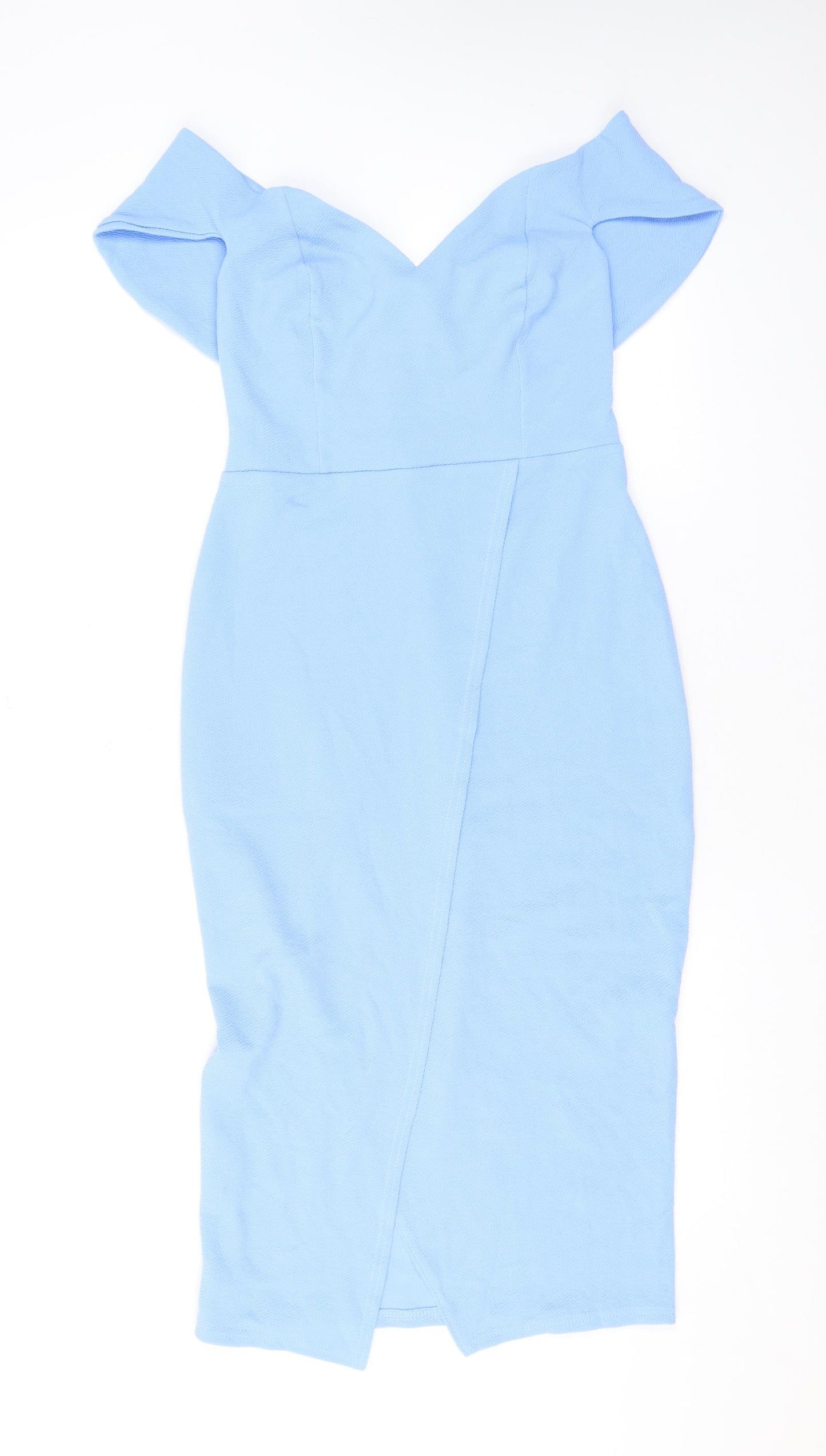 Boohoo Womens Blue Polyester Bodycon Size 12 Off the Shoulder Pullover