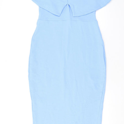 Boohoo Womens Blue Polyester Bodycon Size 12 Off the Shoulder Pullover