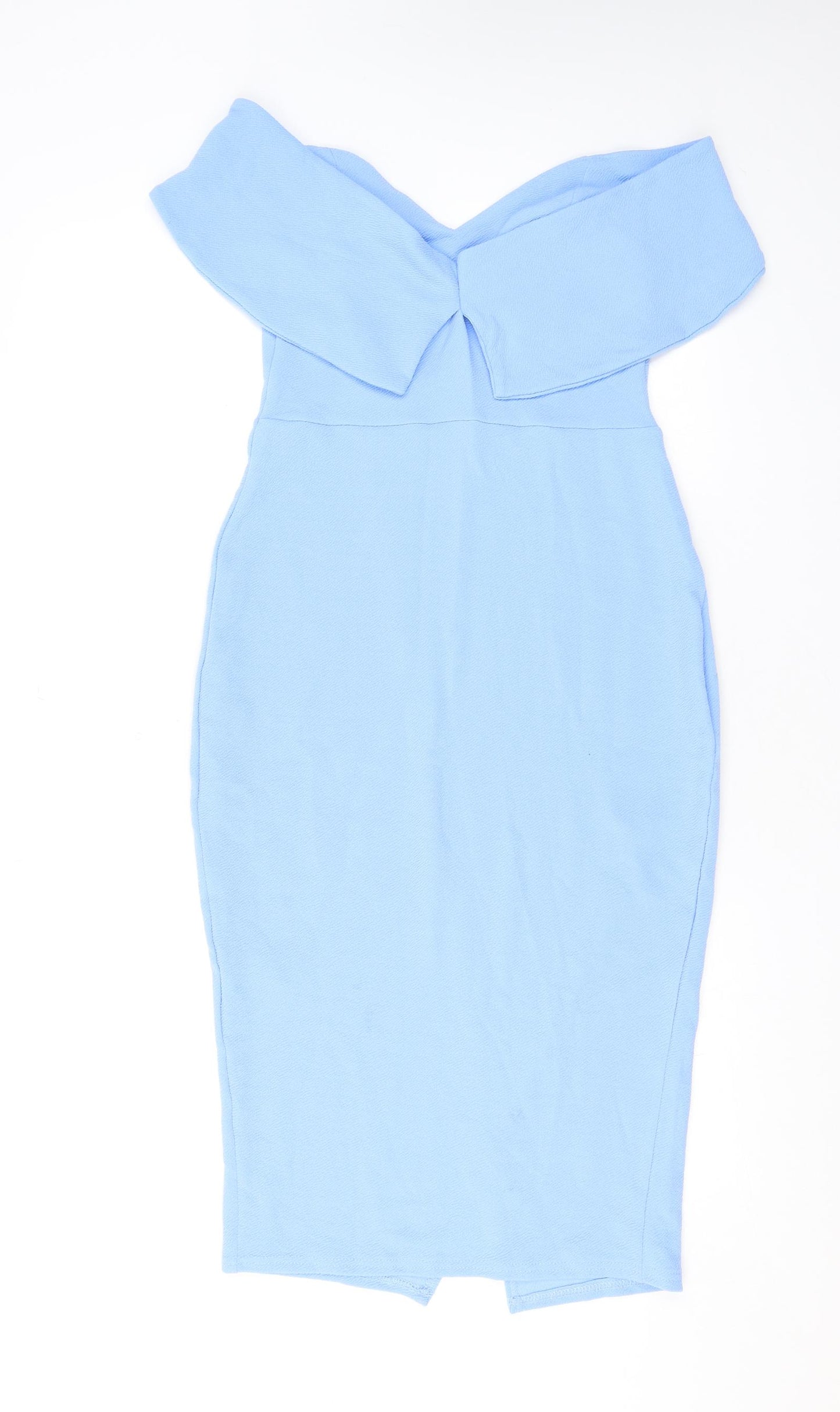 Boohoo Womens Blue Polyester Bodycon Size 12 Off the Shoulder Pullover