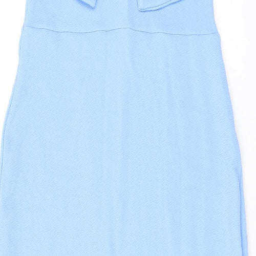 Boohoo Womens Blue Polyester Bodycon Size 12 Off the Shoulder Pullover
