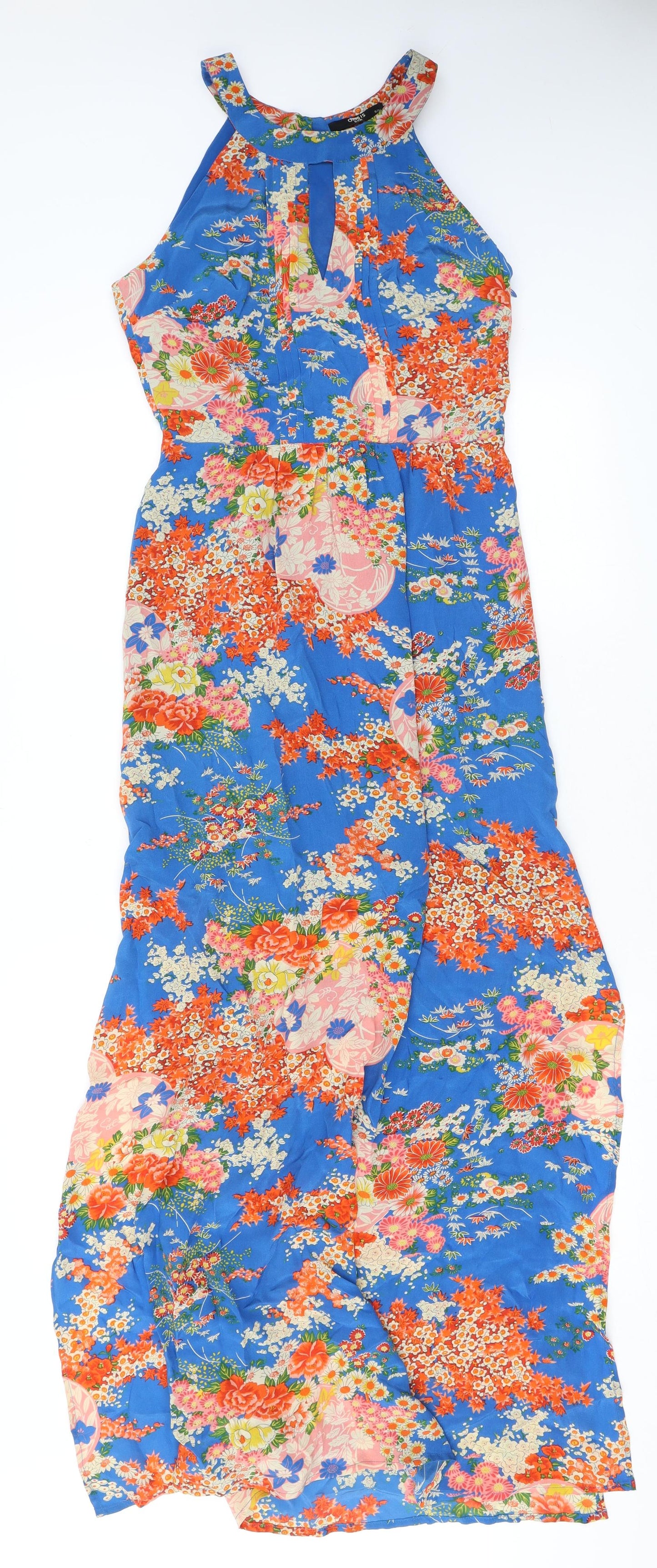 Oasis Womens Black Floral Silk Maxi Size 8 Halter Zip - Keyhole Neck