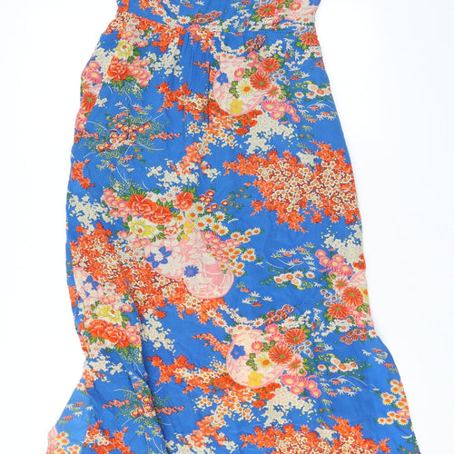 Oasis Womens Black Floral Silk Maxi Size 8 Halter Zip - Keyhole Neck