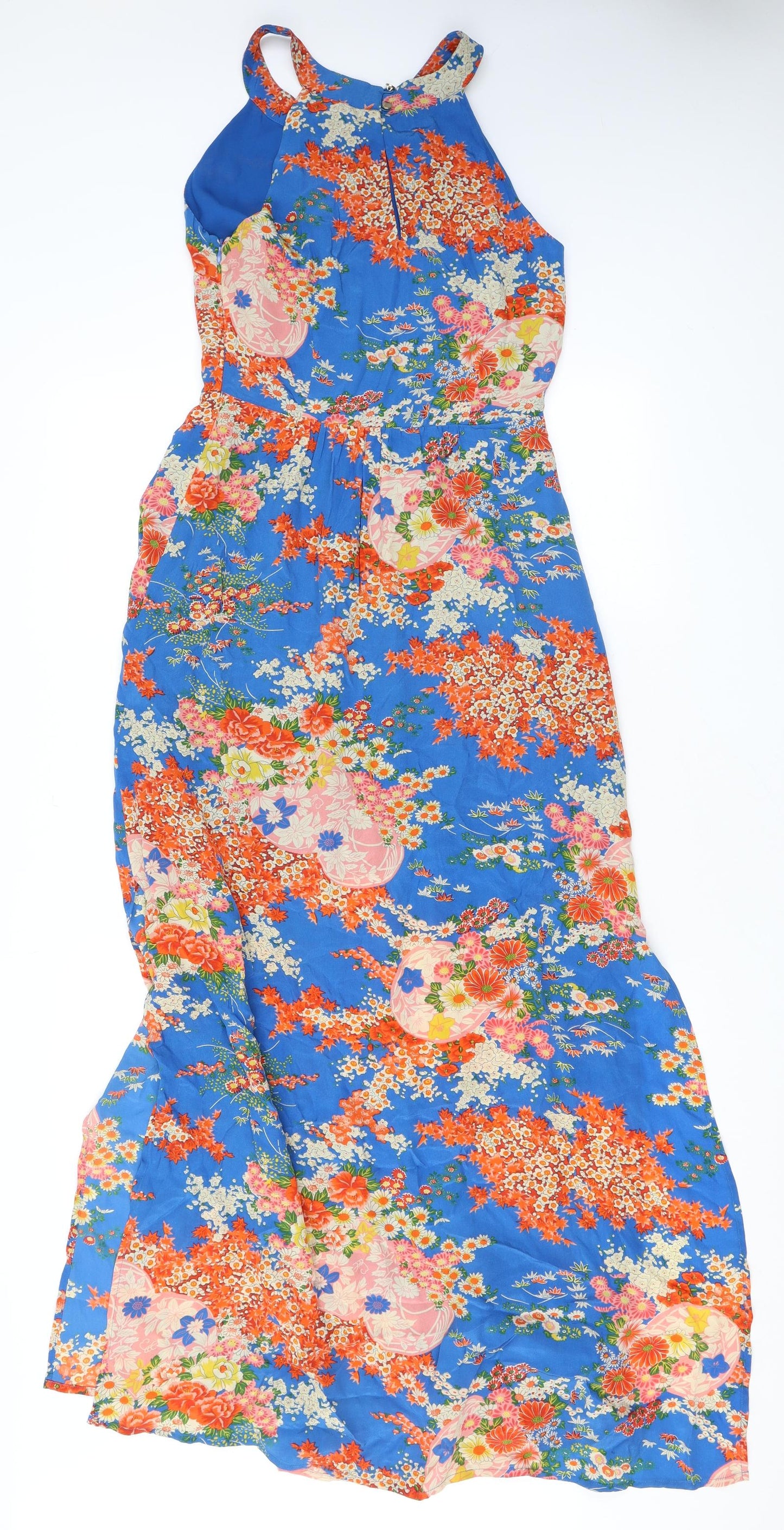 Oasis Womens Black Floral Silk Maxi Size 8 Halter Zip - Keyhole Neck
