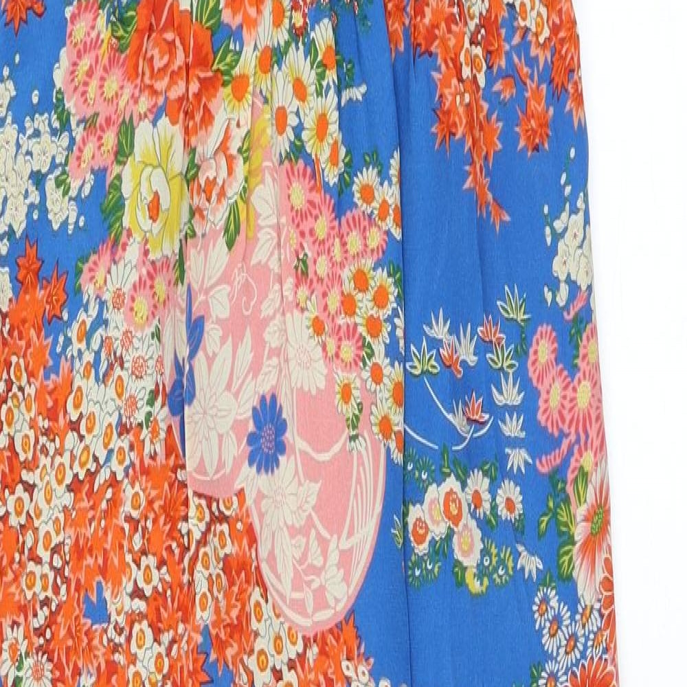 Oasis Womens Black Floral Silk Maxi Size 8 Halter Zip - Keyhole Neck