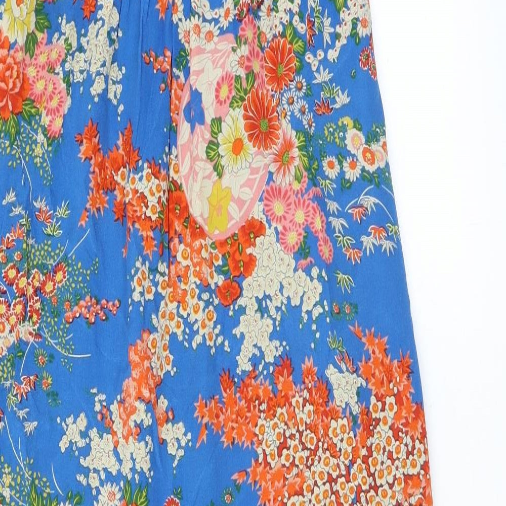 Oasis Womens Black Floral Silk Maxi Size 8 Halter Zip - Keyhole Neck