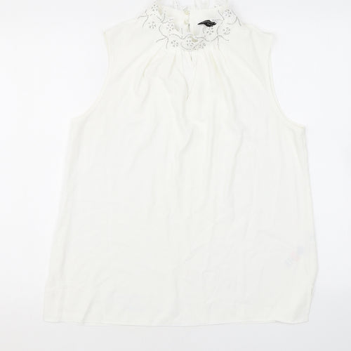 Dorothy Perkins Womens White Polyester Basic Tank Size 14 Mock Neck - Embroidery