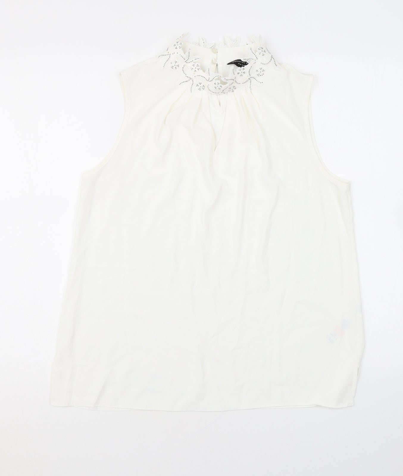 Dorothy Perkins Womens White Polyester Basic Tank Size 14 Mock Neck - Embroidery