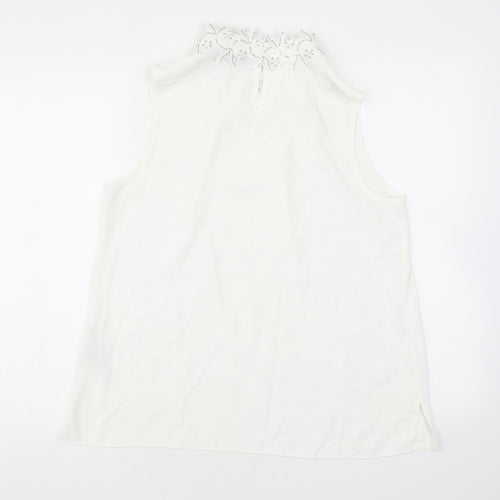Dorothy Perkins Womens White Polyester Basic Tank Size 14 Mock Neck - Embroidery