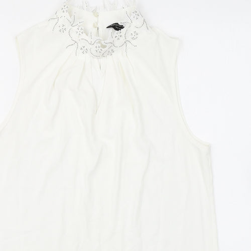 Dorothy Perkins Womens White Polyester Basic Tank Size 14 Mock Neck - Embroidery