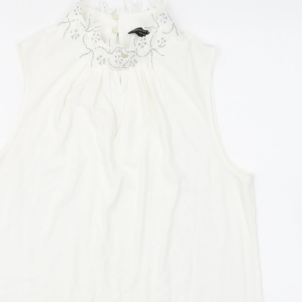 Dorothy Perkins Womens White Polyester Basic Tank Size 14 Mock Neck - Embroidery