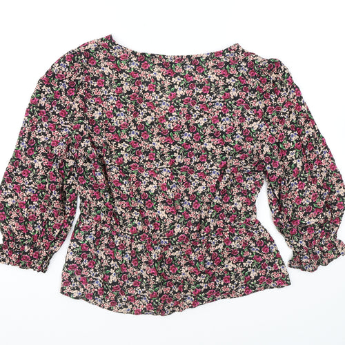New Look Womens Pink Floral Viscose Basic Button-Up Size 12 V-Neck