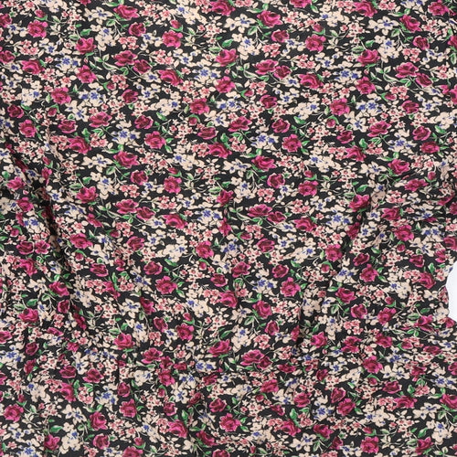 New Look Womens Pink Floral Viscose Basic Button-Up Size 12 V-Neck