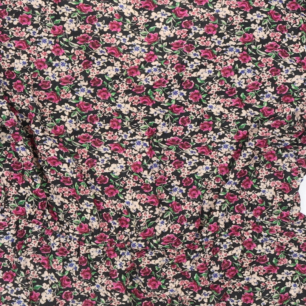 New Look Womens Pink Floral Viscose Basic Button-Up Size 12 V-Neck