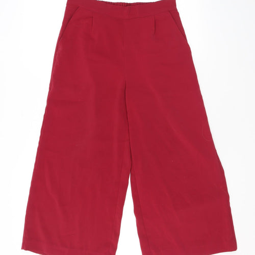 VERO MODA Womens Red Polyester Trousers Size 8 L21.5 in Regular - Elasticated Waist