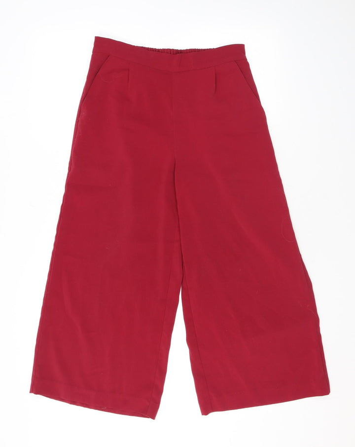VERO MODA Womens Red Polyester Trousers Size 8 L21.5 in Regular - Elasticated Waist