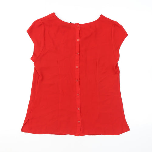Wallis Womens Red Polyester Basic Blouse Size 10 Round Neck - Keyhole Neck