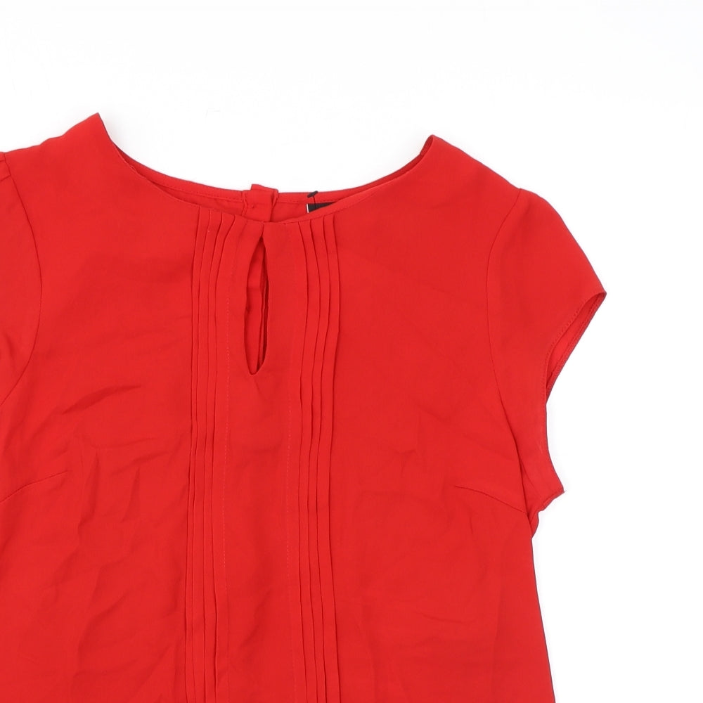 Wallis Womens Red Polyester Basic Blouse Size 10 Round Neck - Keyhole Neck