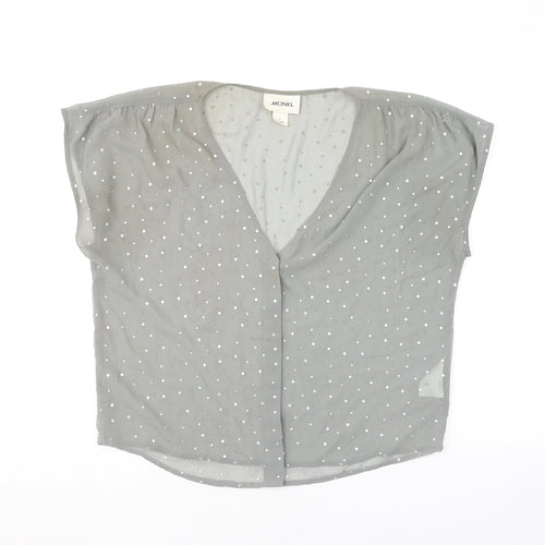 Monki Womens Grey Polka Dot Polyester Basic Button-Up Size S V-Neck - Diamanté Sheer
