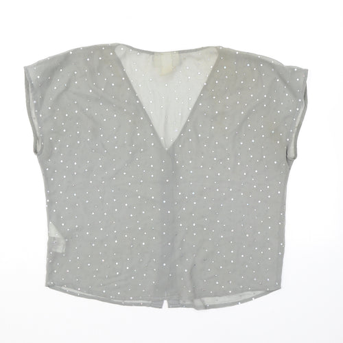 Monki Womens Grey Polka Dot Polyester Basic Button-Up Size S V-Neck - Diamanté Sheer