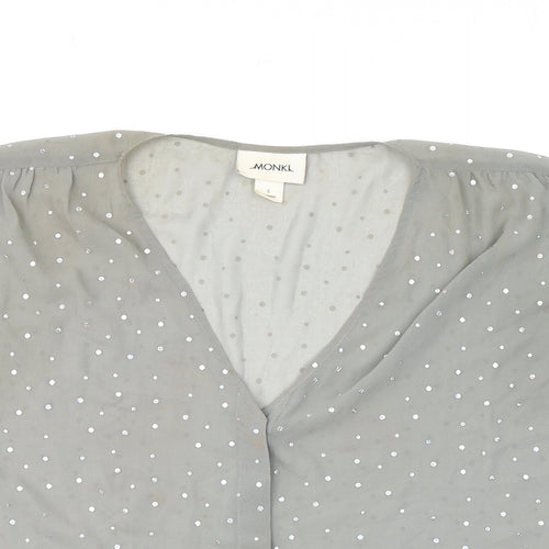Monki Womens Grey Polka Dot Polyester Basic Button-Up Size S V-Neck - Diamanté Sheer