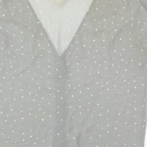 Monki Womens Grey Polka Dot Polyester Basic Button-Up Size S V-Neck - Diamanté Sheer