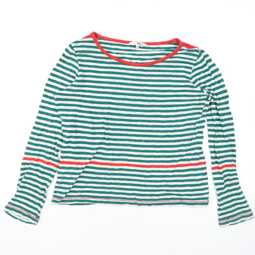 NW3 Womens Green Striped Cotton Basic T-Shirt Size M Boat Neck