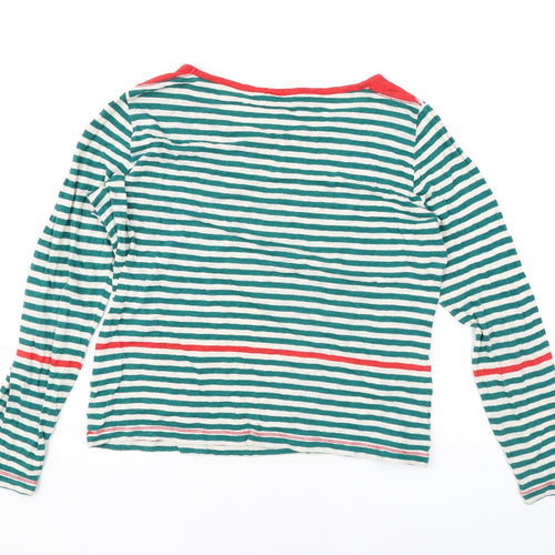 NW3 Womens Green Striped Cotton Basic T-Shirt Size M Boat Neck