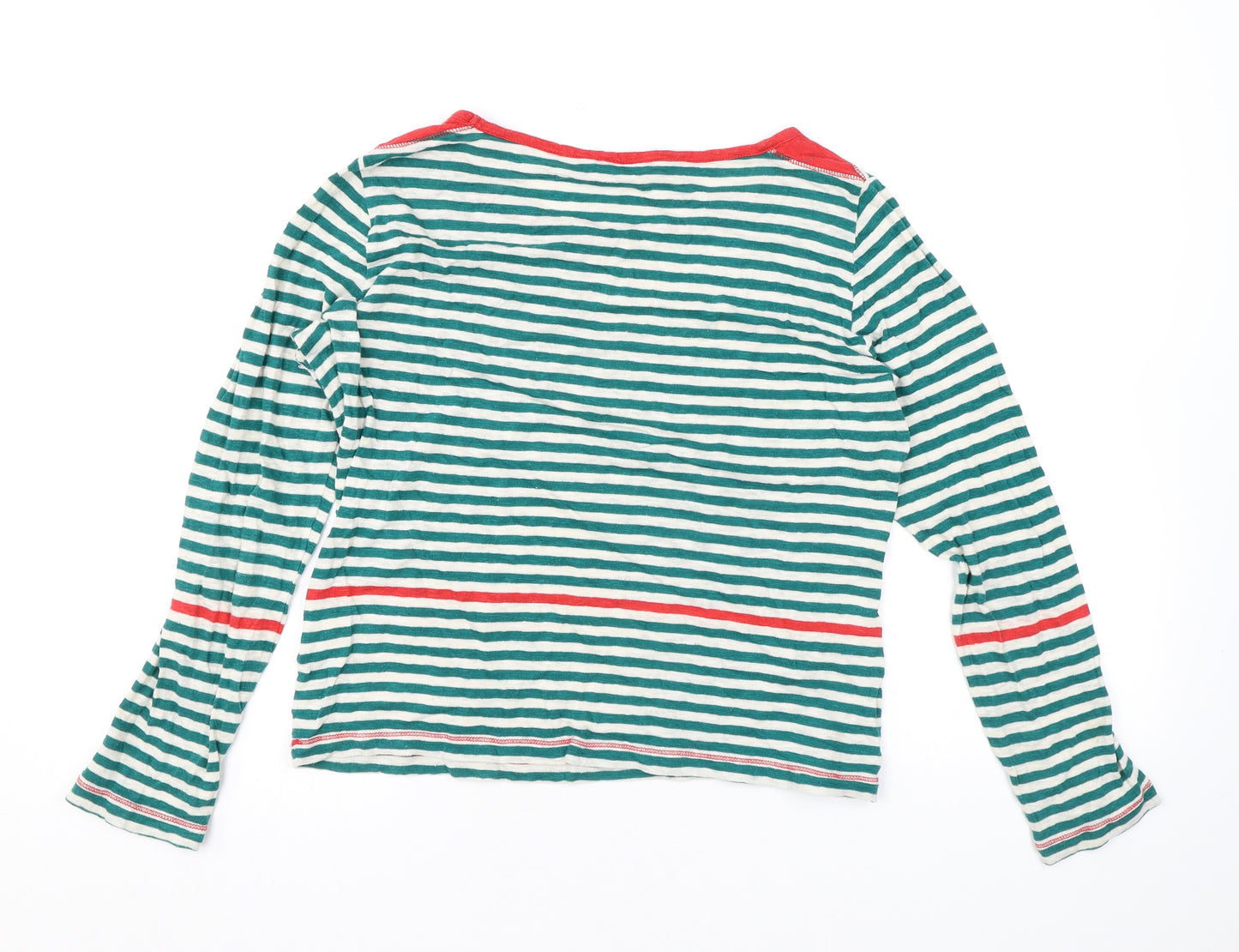 NW3 Womens Green Striped Cotton Basic T-Shirt Size M Boat Neck