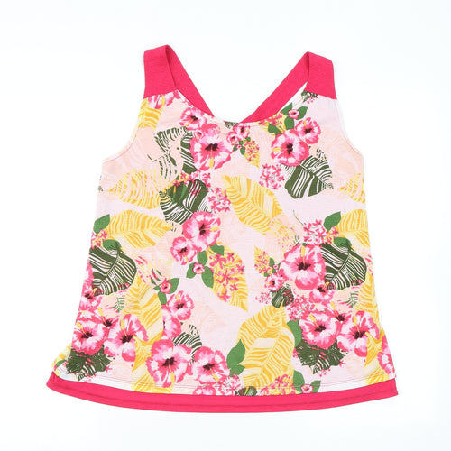 Avon Womens Pink Floral Polyester Basic Tank Size 10 Scoop Neck