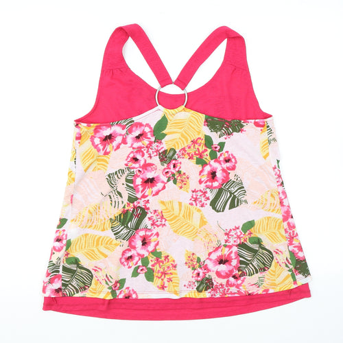 Avon Womens Pink Floral Polyester Basic Tank Size 10 Scoop Neck