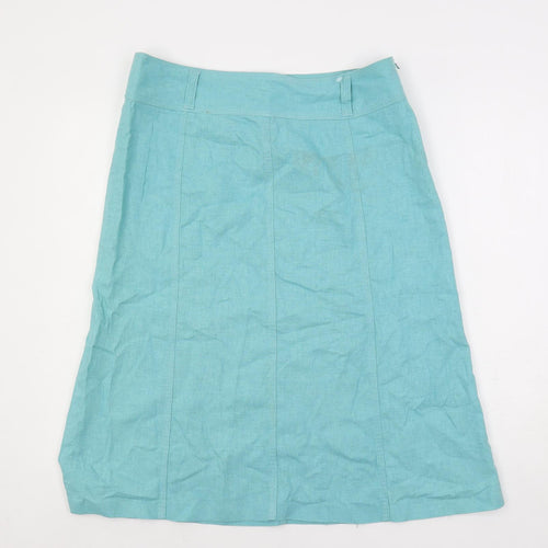 Marks and Spencer Womens Blue Linen A-Line Skirt Size 12 Zip