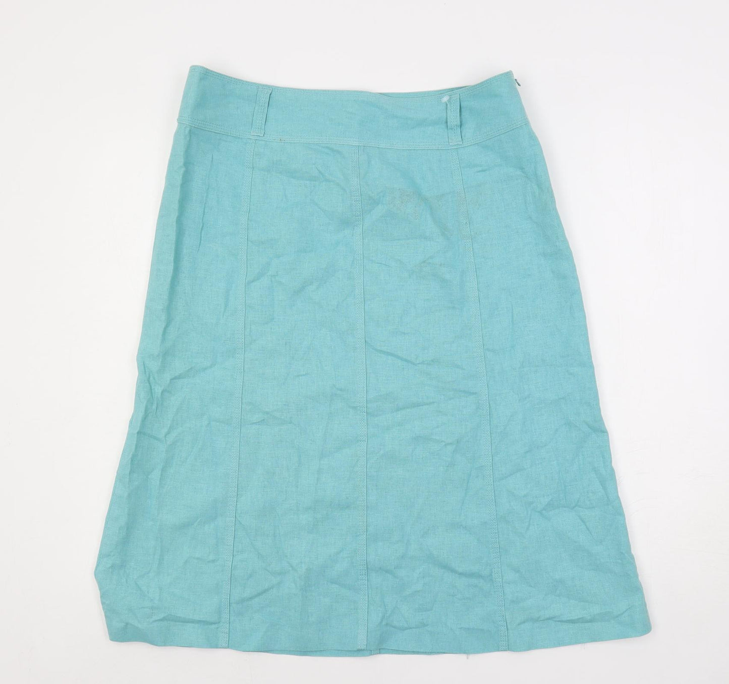 Marks and Spencer Womens Blue Linen A-Line Skirt Size 12 Zip