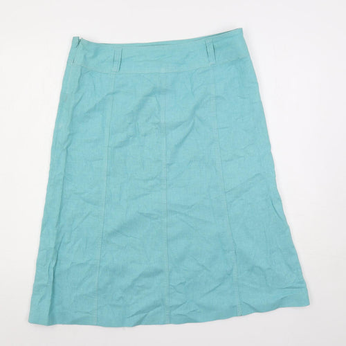 Marks and Spencer Womens Blue Linen A-Line Skirt Size 12 Zip