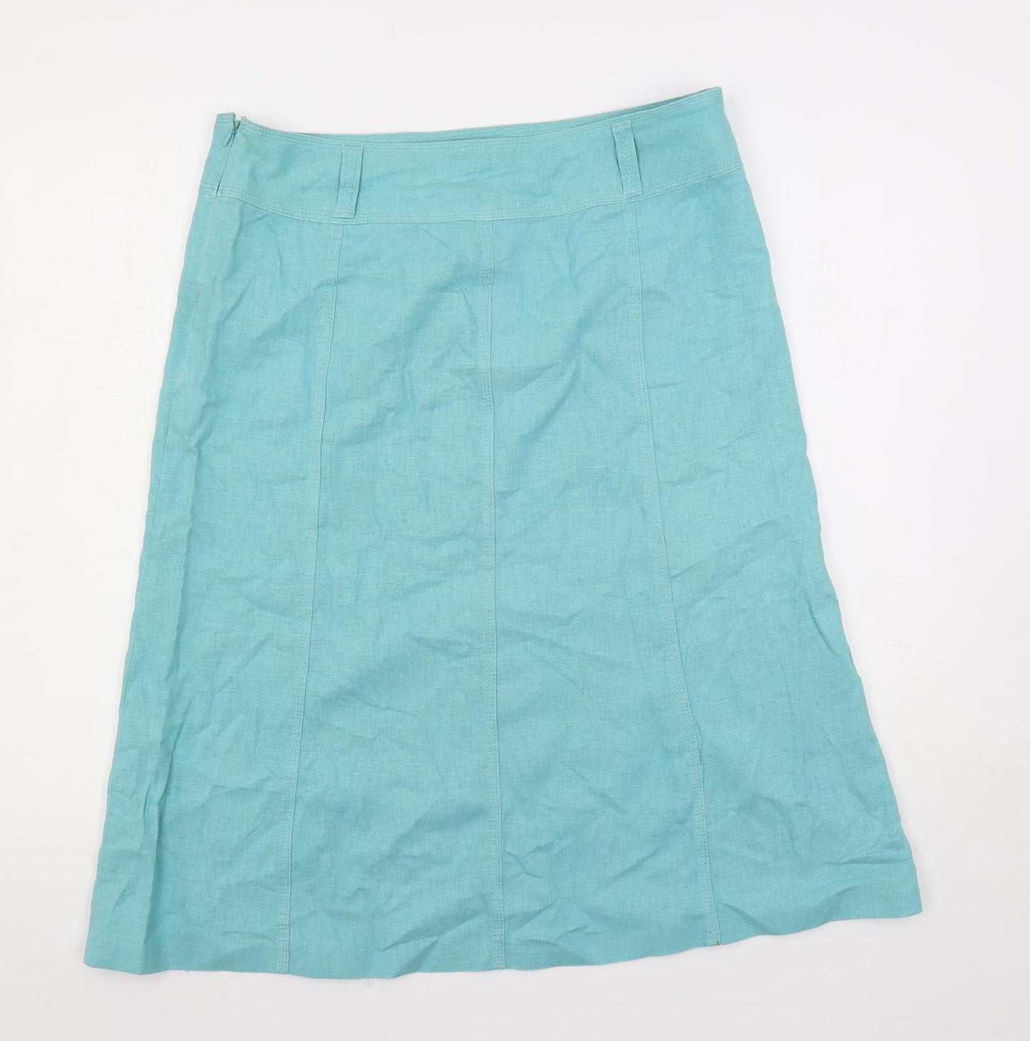 Marks and Spencer Womens Blue Linen A-Line Skirt Size 12 Zip