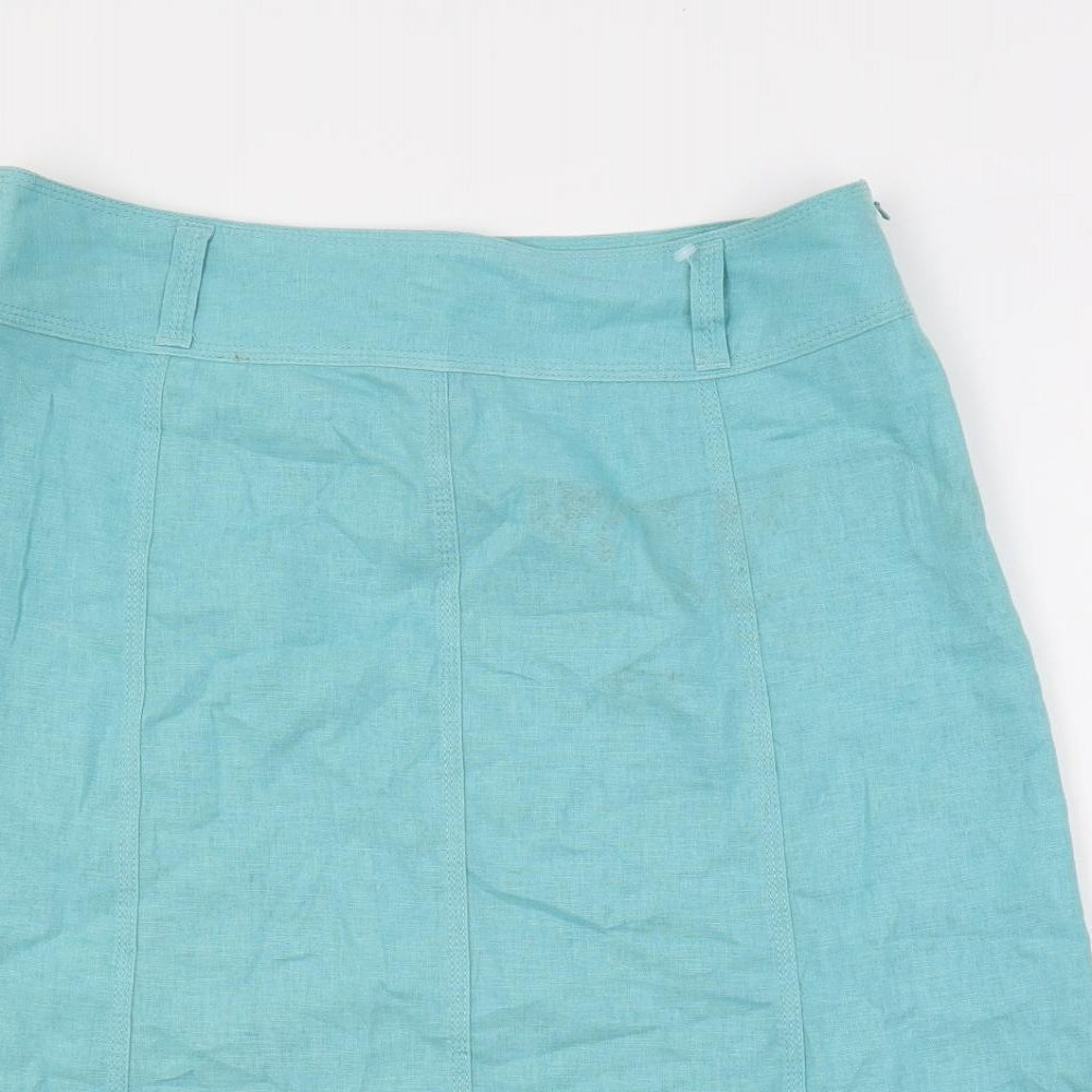Marks and Spencer Womens Blue Linen A-Line Skirt Size 12 Zip