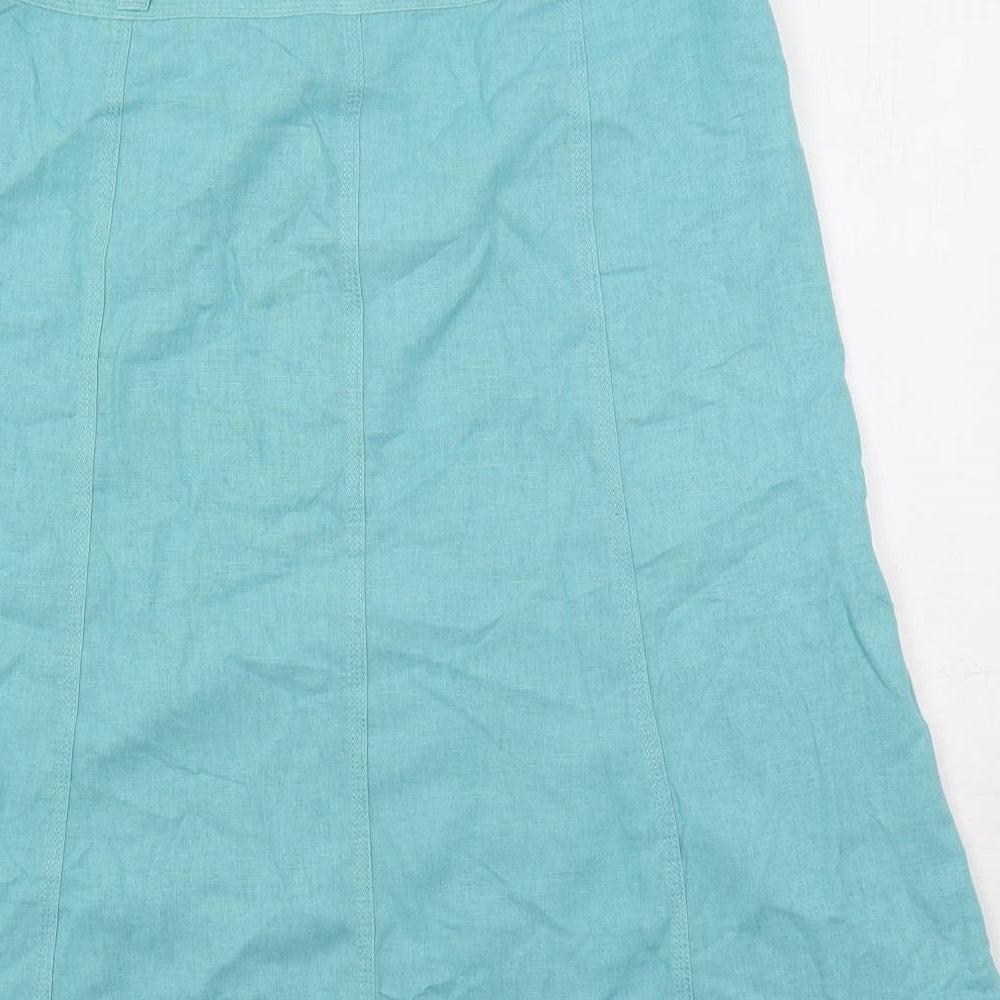 Marks and Spencer Womens Blue Linen A-Line Skirt Size 12 Zip