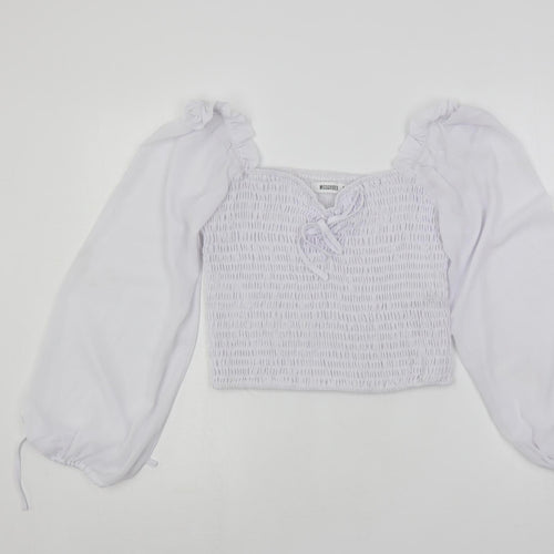 Missguided Womens White Polyester Cropped Blouse Size 12 Square Neck - Shirred