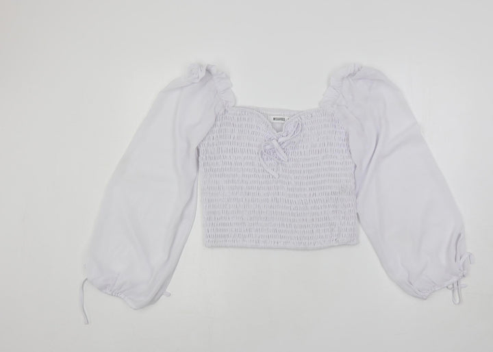 Missguided Womens White Polyester Cropped Blouse Size 12 Square Neck - Shirred