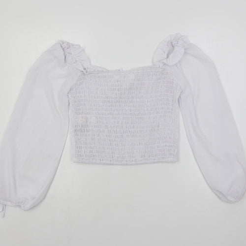Missguided Womens White Polyester Cropped Blouse Size 12 Square Neck - Shirred