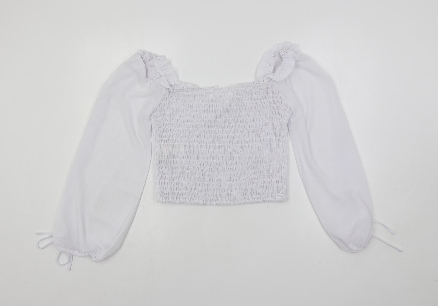 Missguided Womens White Polyester Cropped Blouse Size 12 Square Neck - Shirred