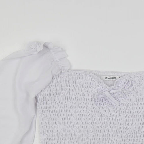 Missguided Womens White Polyester Cropped Blouse Size 12 Square Neck - Shirred
